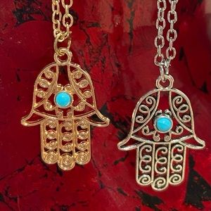 Bohemian Vintage handmade Hamsa Good Luck Necklace Pendant Hand of Fatima Gold